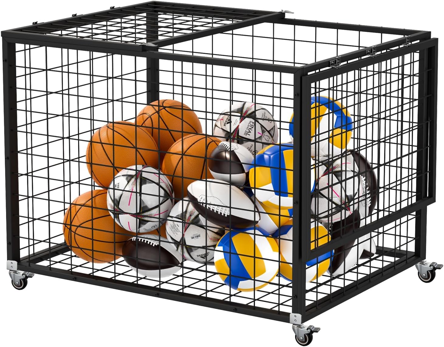 Homelio Ballwagen Sportball, Ball Aufbewahrung, Ballcart aus Doppeltüriger Abschließbares Ballkäfig, Rollwagen Spielzeug für den Innen und Außenbereich Sportgeräte,Für Sportgeräte ,Bälle, Schulen
