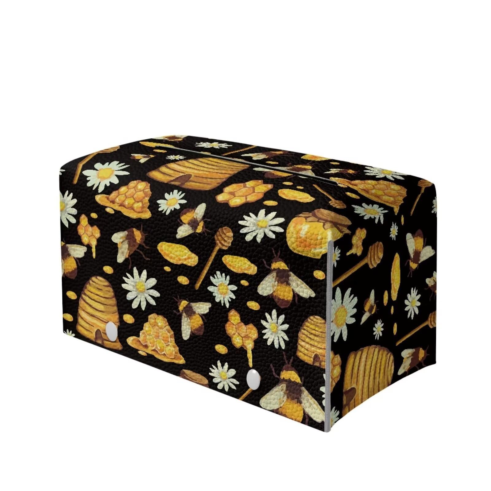 COEQINE Rectangular Tissue Box Cover Cute Black Bee Print Tissue Box Cover Pu Leather Tissue Holder Square Facial for Home Housewarming Party Decor