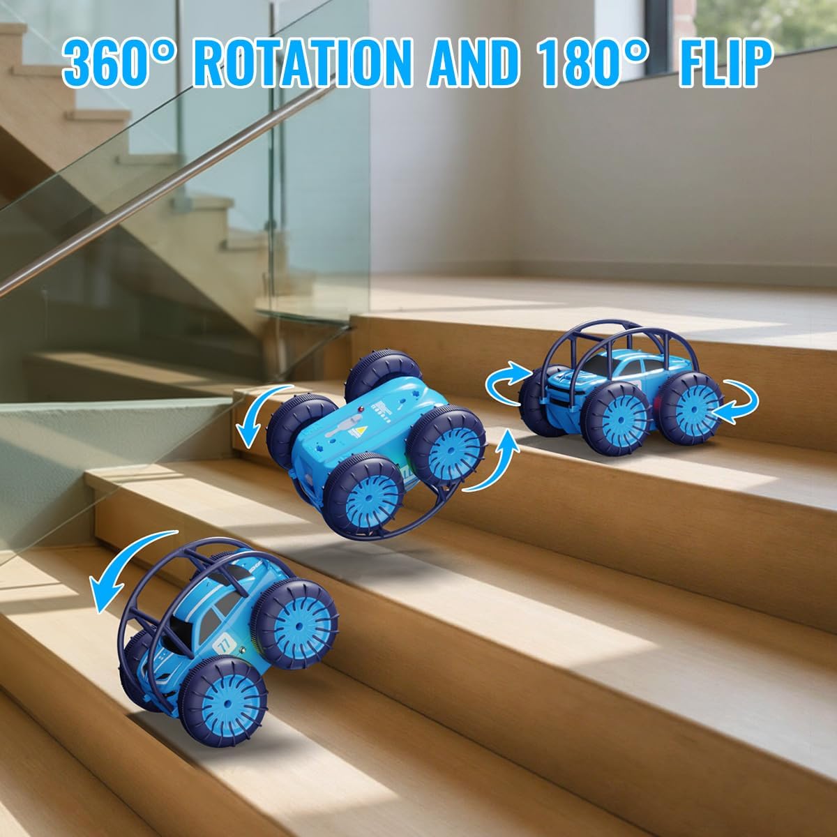 Amphibious Remote Control Car, Rechargeable RC Cars & Remote 360° Rotating Flips 2.4Ghz 4WD All Terrain Stunt Car Toy Christmas Birthday Gift for Kids Boys 3-12 Years - Image 4