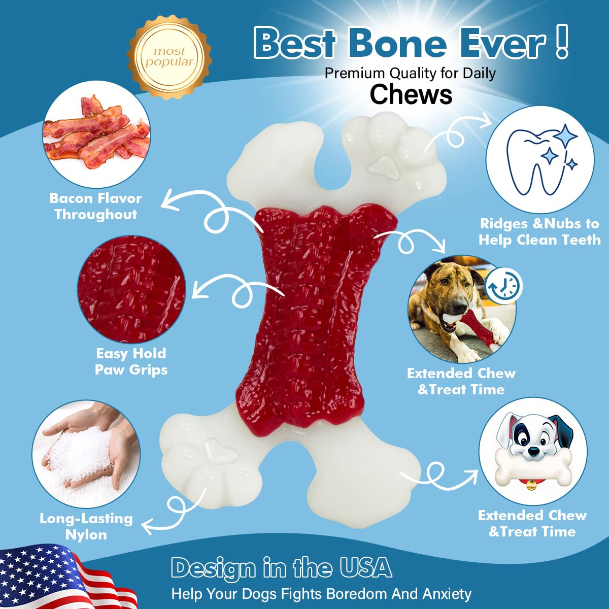 Zinbo Dog Toys for Aggressive Chewers Dog Toys for Large Dogs Indestructible Dog Bones for Aggressive Chewers Tough and Durable Dog Chew Toy - Image 4