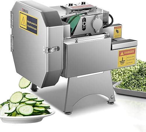 Picador comercial de verduras, cortador eléctrico de verduras de 200 W, cortador industrial de cebolla de acero inoxidable con cinta transportadora,