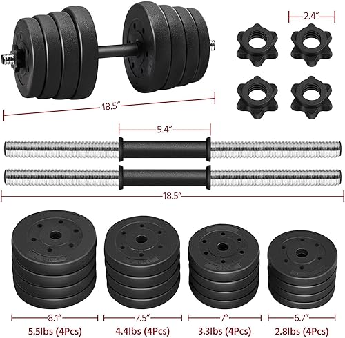 Miniatura 6 de YAHEETECH - Juego de mancuernas ajustables de 4466 lb pesas equipo de ejercicio y fitness con 4 tuercas Spinlock y 2 opciones de conexión para