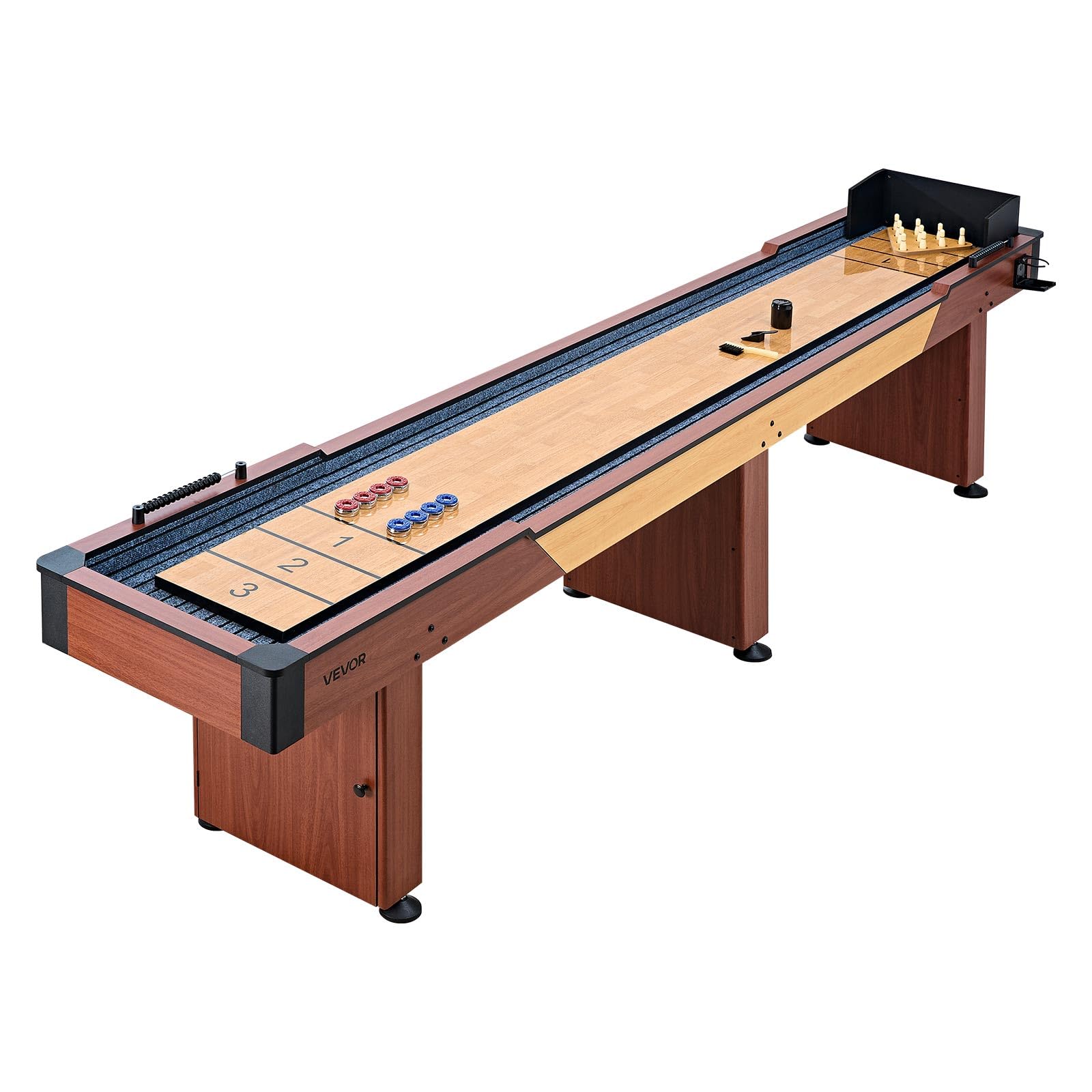 VEVOR Shuffleboard 2 en 1 2,1 m, 2,7 m, 3,6 m, Ensemble combiné Shuffleboard et Bowling avec Terrain de Jeu Anti-Rayures, disques, Ensemble de Bowling, Cire, Pinceau, Salle de Jeux familiale