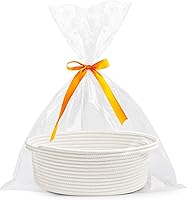 ProGoleem Small Woven Rope Basket with Gift Bags & Ribbons - Durable 12x8x5 White Storage for Baby Toys, Gifts & Home Organizing