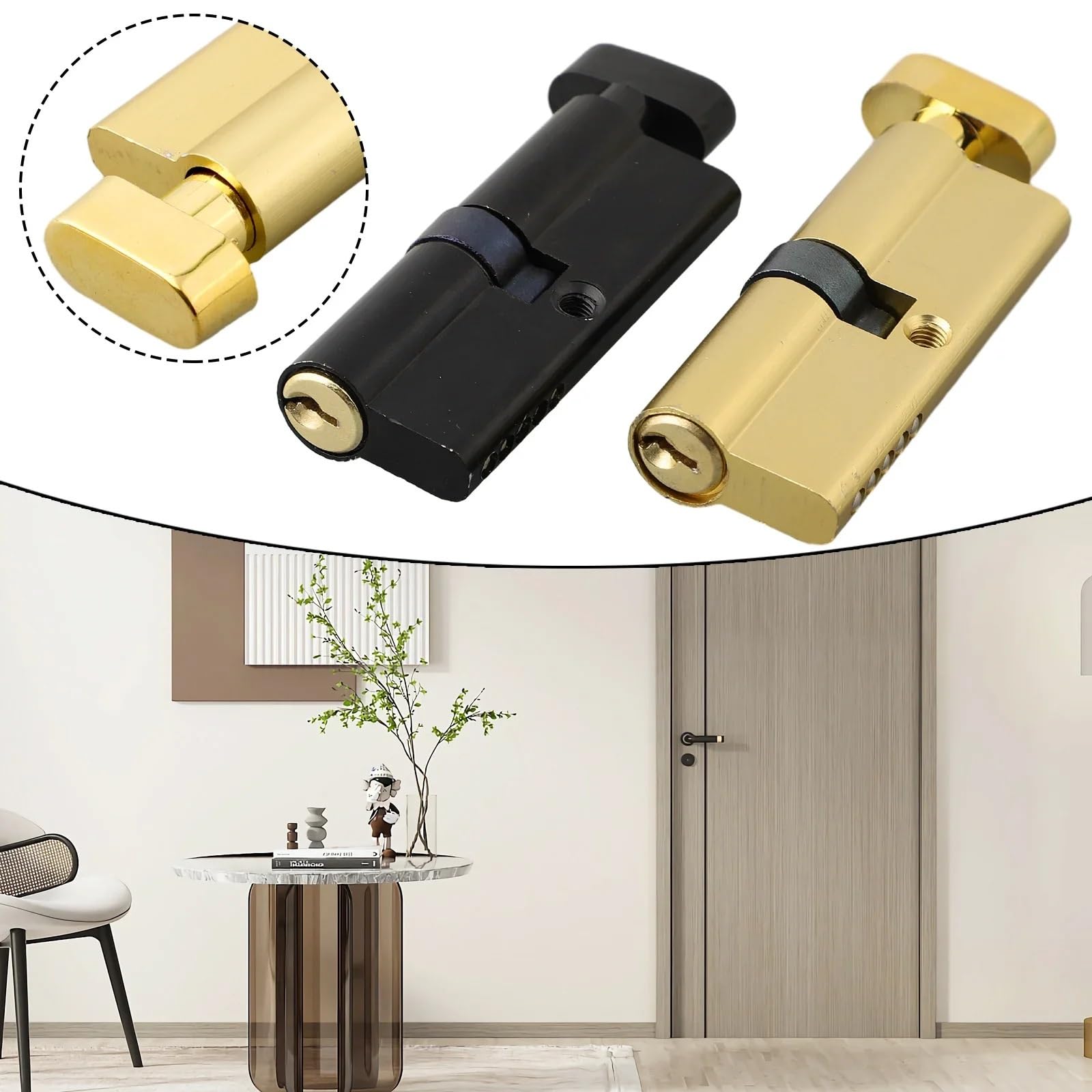 Cerradura de cilindro europeo, cilindro de cerradura de puerta Interior, cilindro Universal con 3 llaves, Hardware de 70mm x 29mm, mejoras for el hogar, color negro(Gold)