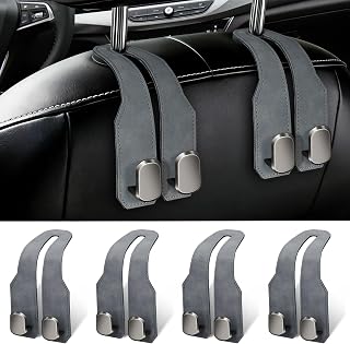 4 Pack Car Seat Headrest Hooks for Purses and Bags, Car Purse Holder With Double Metal Hooks, Headrest Back Seat Handbags Hook, Universal Car Purse Hanger, Cute Car Hanging Accessories, Grey