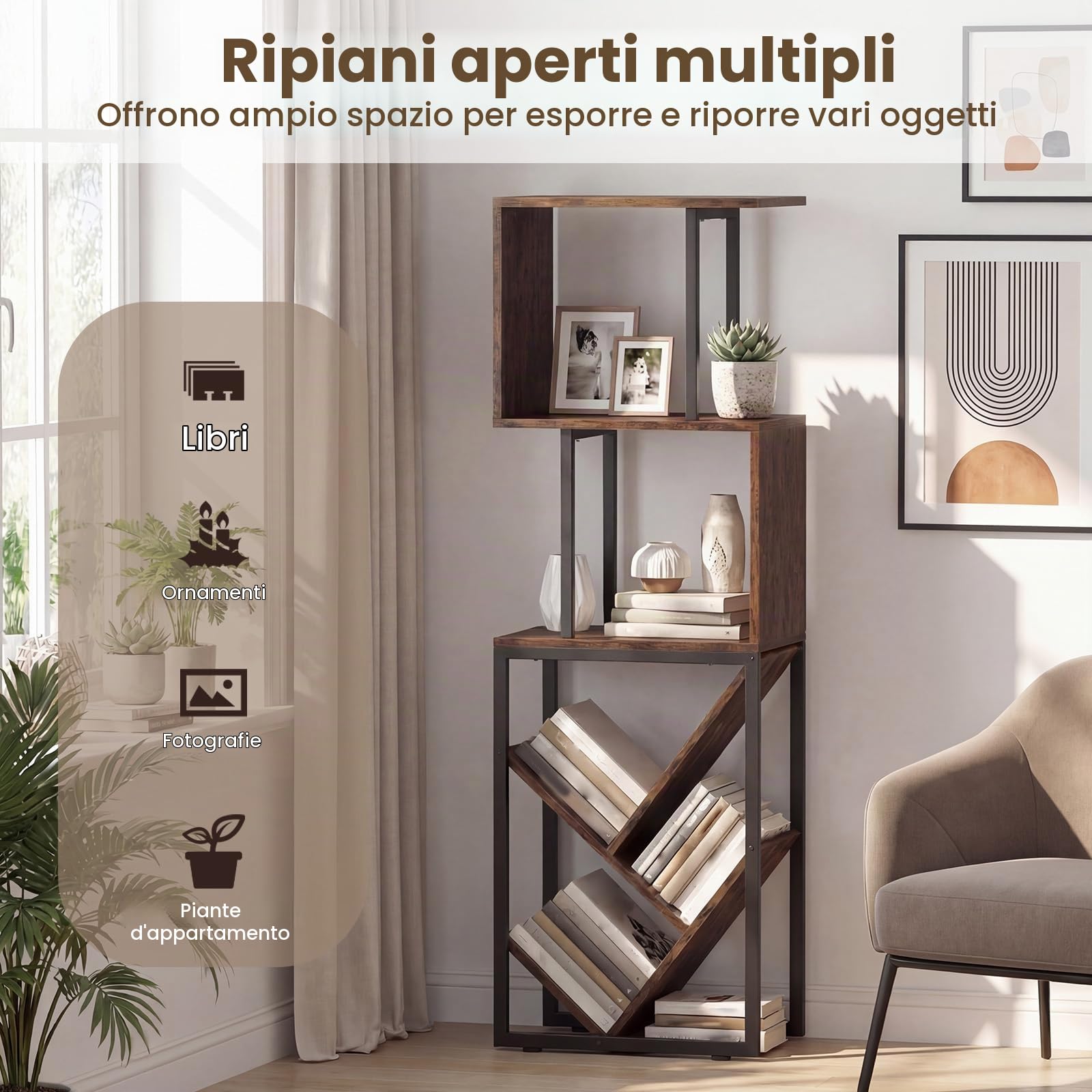 KOMFOTTEU Libreria Verticale a 6 Ripiani Metallo e Kit Antiribaltamento