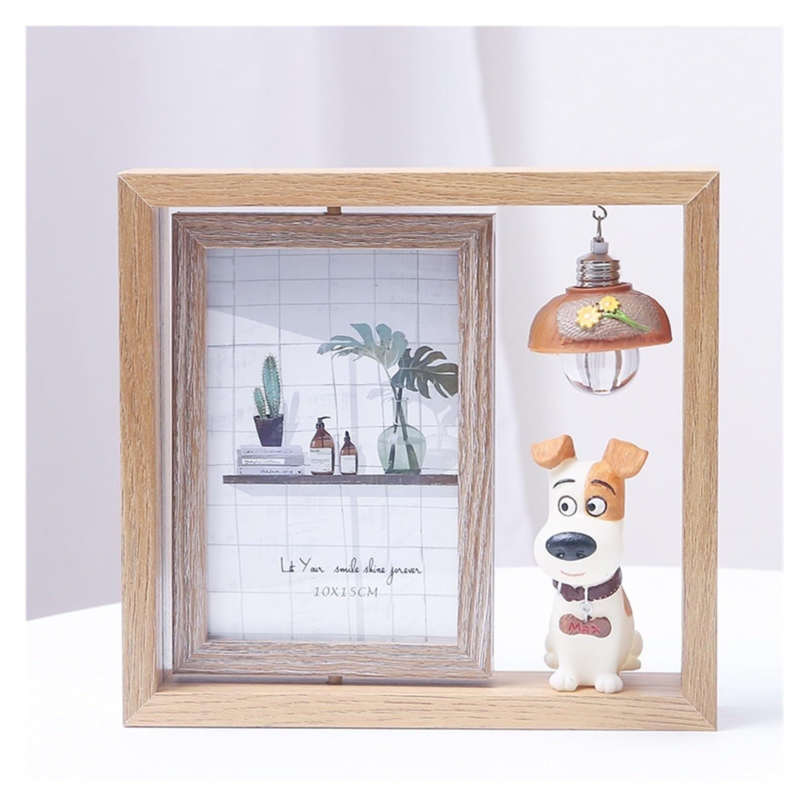 Photo Frames Photo Frame Creative Set-up Double-sided Rotating Wooden with Light Cartoon Pig(Dog)