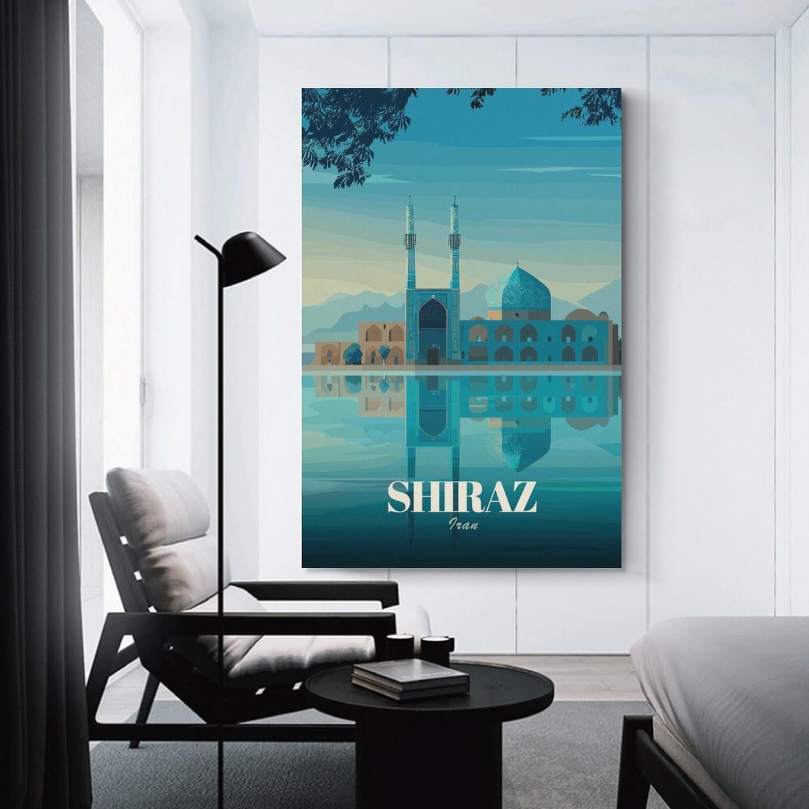 Junmoney Shiraz Iran Mosque Reflection Hanging Wall Art 24x36inch(60x90cm), for Bedroom Walls, Guest Spaces Or Lounges, An Easy Wall Refresh for Bedrooms