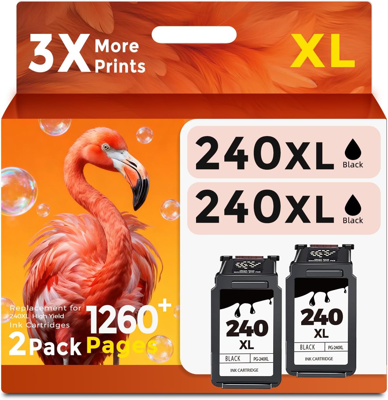 PG-240 XL 240XL Compatible Ink Cartridge Replacement for Canon 240 XL 240XL PG-240XL PG240 for MG3620 MG3600 TS5120 TS5100 MG2120 MG3520 MX452 MX512 MX472 MG2220 Printer (Black, 2 Pack)