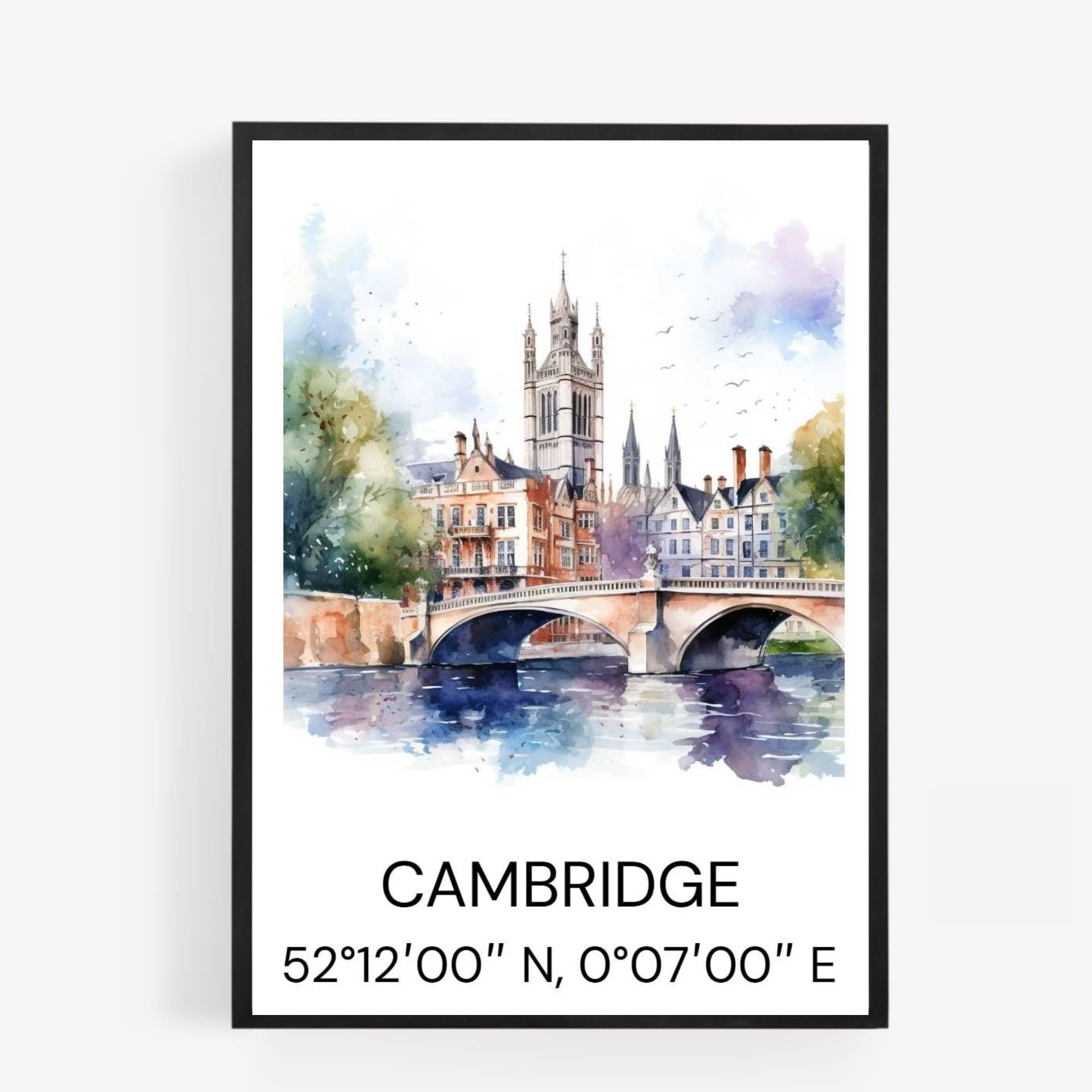 gfc cambridge Cityscape Skyline Map Print Picture Poster Gift A4 UNFRAMED 1 wall art Home decor Decorating landmarks