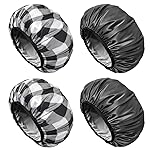 Aquior Shower Cap,4-Pack Large Shower Caps for Women Long Hair, Premium Soft Silky Satin Reusable Hair Cap For All Hair Lengths And Big Hairstyles