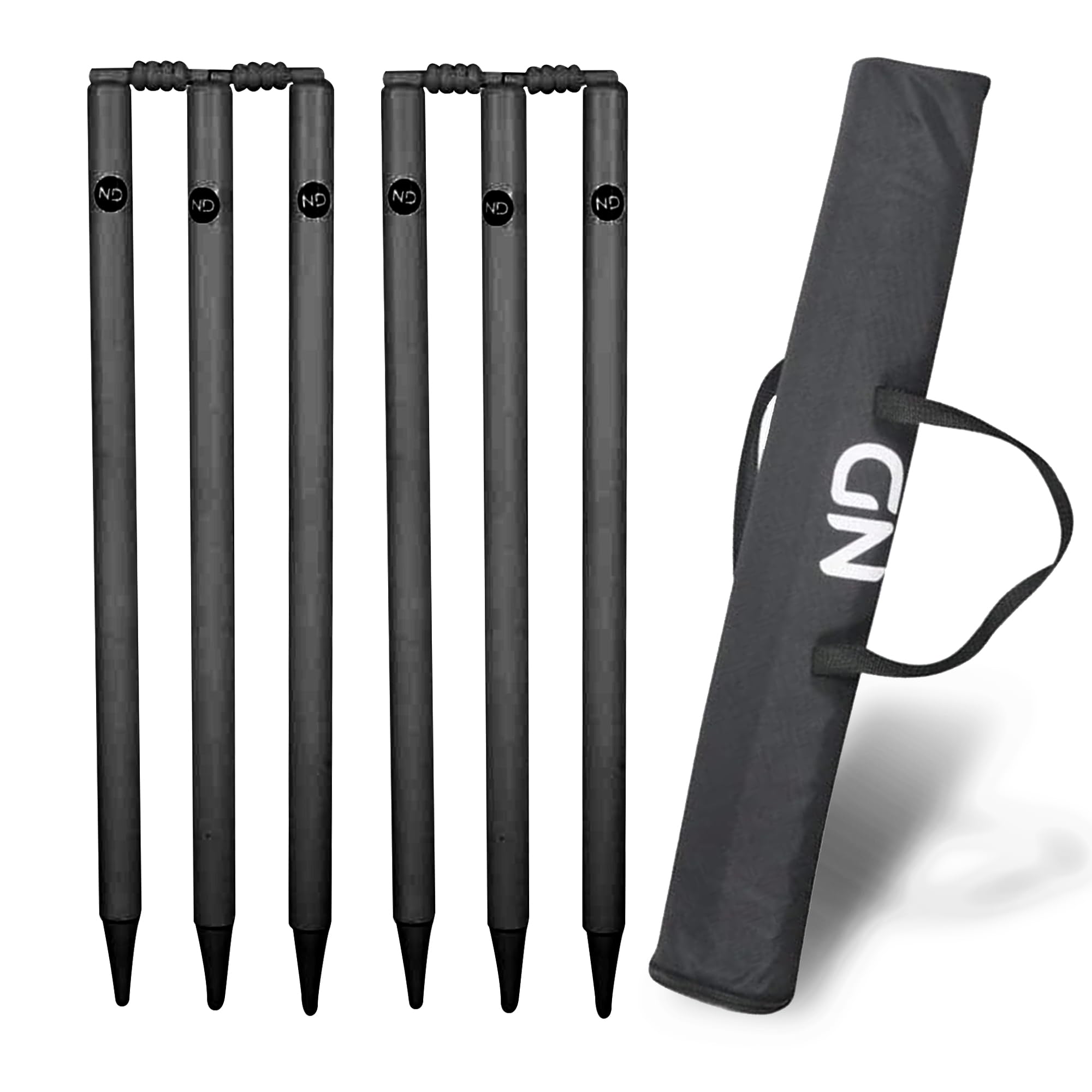 ND Sports Cricket Stumps Set with Carry Bag – Portable Ground Spike Cricket Wickets with Bails, Heavy Duty Cricket Stump Set for Practice, Training, Backyard, Garden & Nets