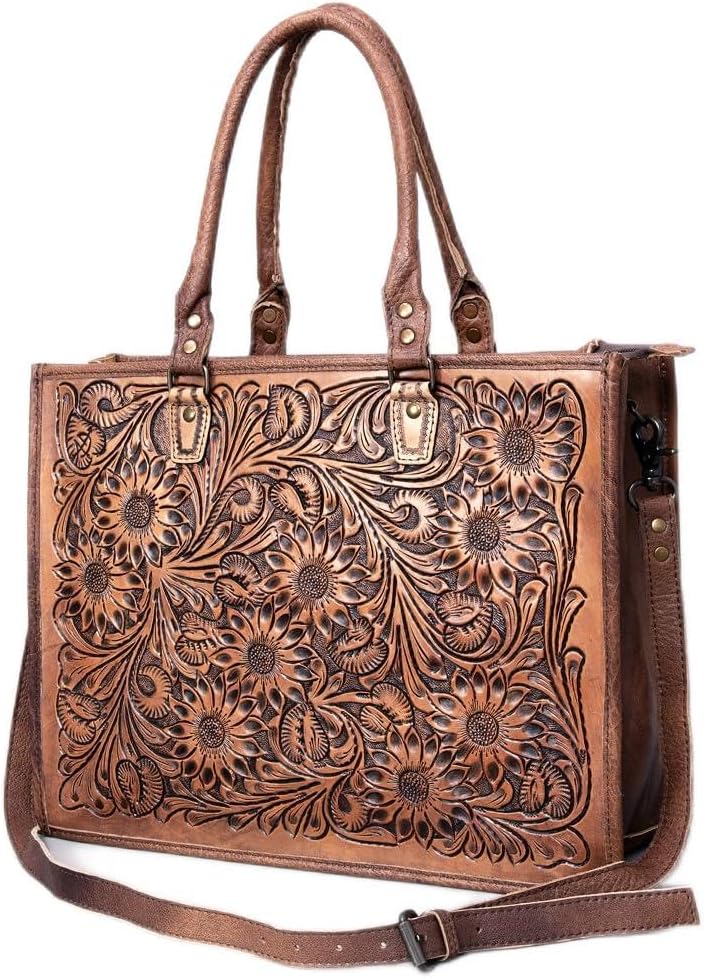 ADBG1845 American Darling Western Leather Tote Bag with Hand-Tooled Accents and Riveted Detail main image 0