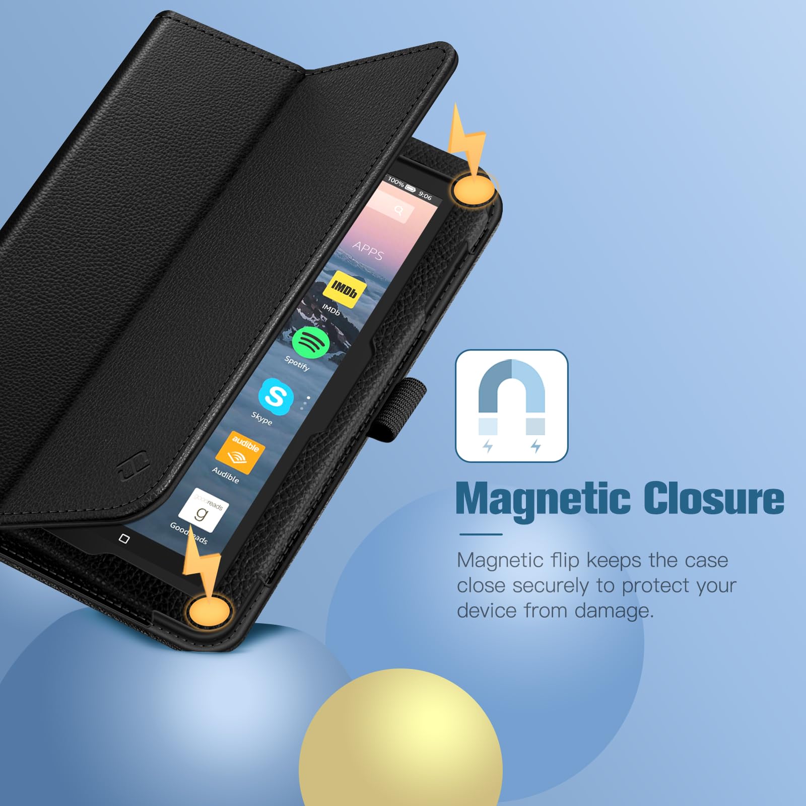 Funda tipo folio para tablet Fire 7 (12ª generación, versión 2022), último modelo, piel vegana de alta calidad, delgada, plegable, con función de reposo/encendido automático, color negro 3