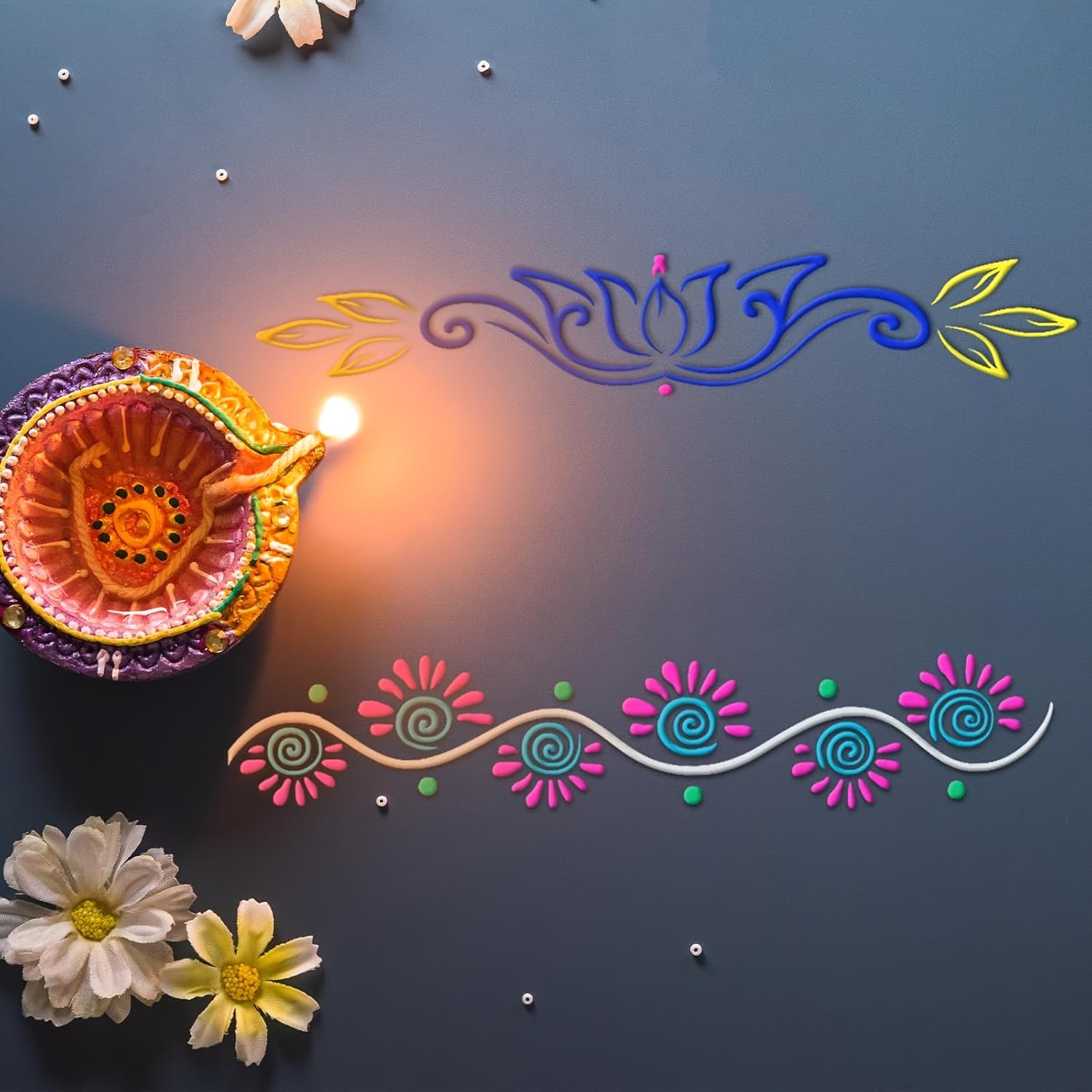 MustHaves Wooden Rangoli Stencils Set For Diwali | 4-Pack 4x4 Inch Floor Decoration Templates - View #7