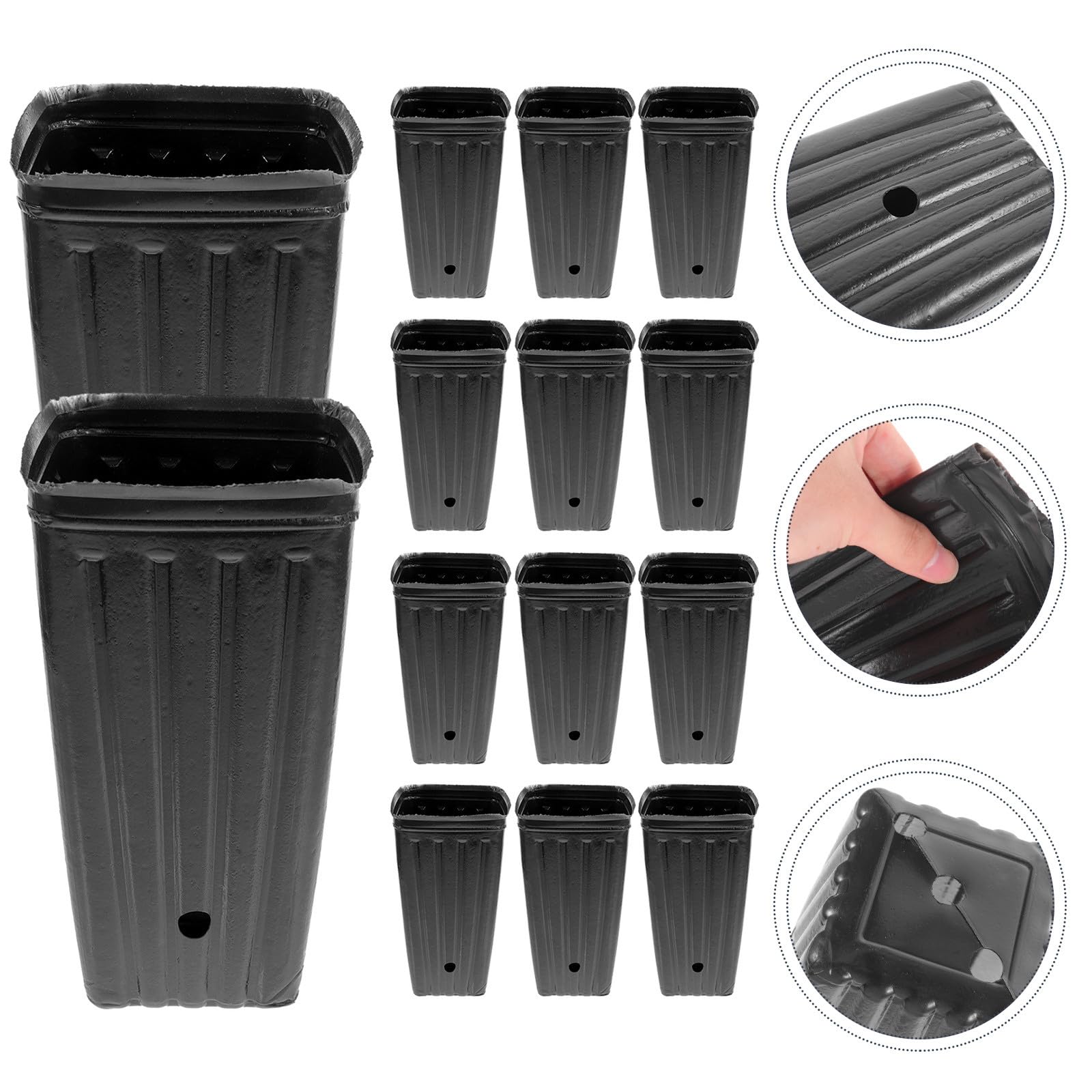 Toyvian 30 Macetas para Arboles de PP Negro, Vasos de Vivero para Cítricos, Hortalizas y Flores, Excelente Permeabilidad al Agua, 30 Piezas