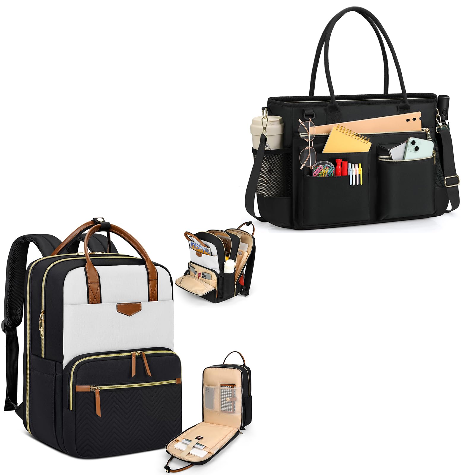 RAINSMORE Laptop Bag for Women Work Teacher Tote Bag and Women Bakcpack Casual Daypack Bookbag