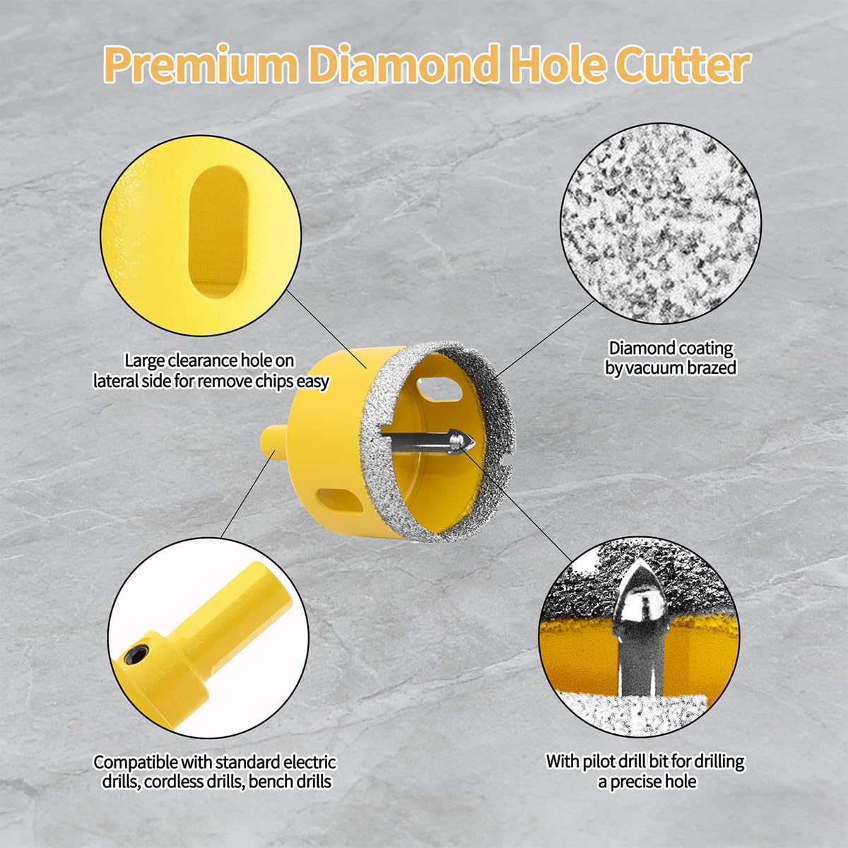 Sega a Tazza Diamantata 100mm con Punte Guida, Professionale Vacuum Brasato Punte per Trapano Diamantate per Piastrelle, Porcellana, Vetro, Marmo e Ceramica