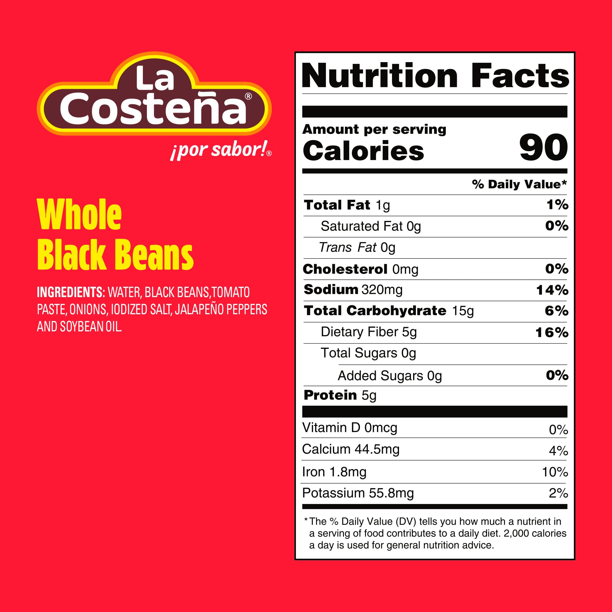 La Costeña Whole Black Beans - Ready-to-Eat Canned Black Beans for Mexican Food, Vegetarian Chili Ingredients, Frijoles Negros, Hummus, Dips, Burgers & Burritos - 19.75 oz, 6 Pack Bulk Canned Food