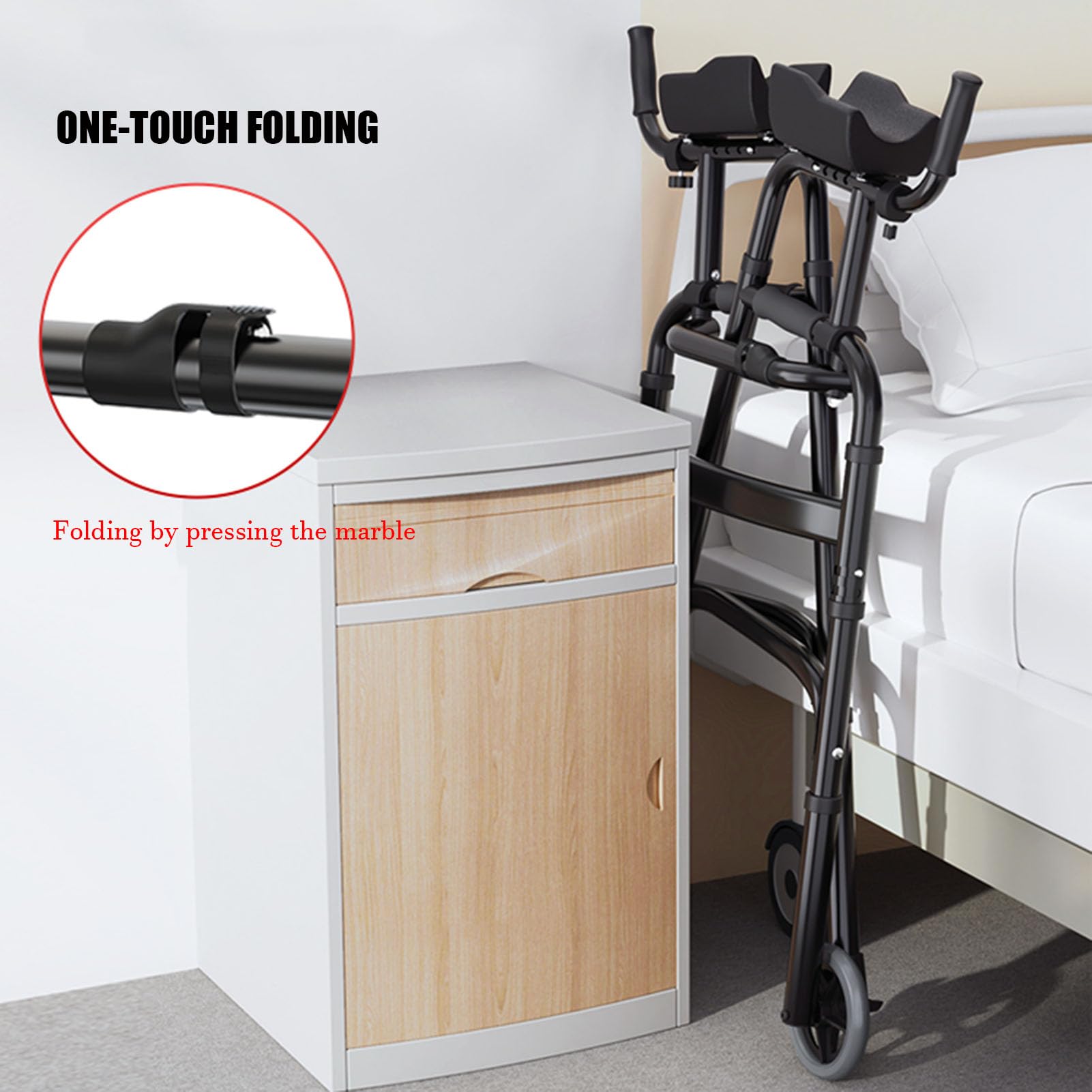 Andador Plegable Ancianos con 2 Ruedas, Andador Estándar Ajustable en Altura de Aluminio, Ayuda Portátil para Adultos para Discapacitados, Resistente y Cómodo