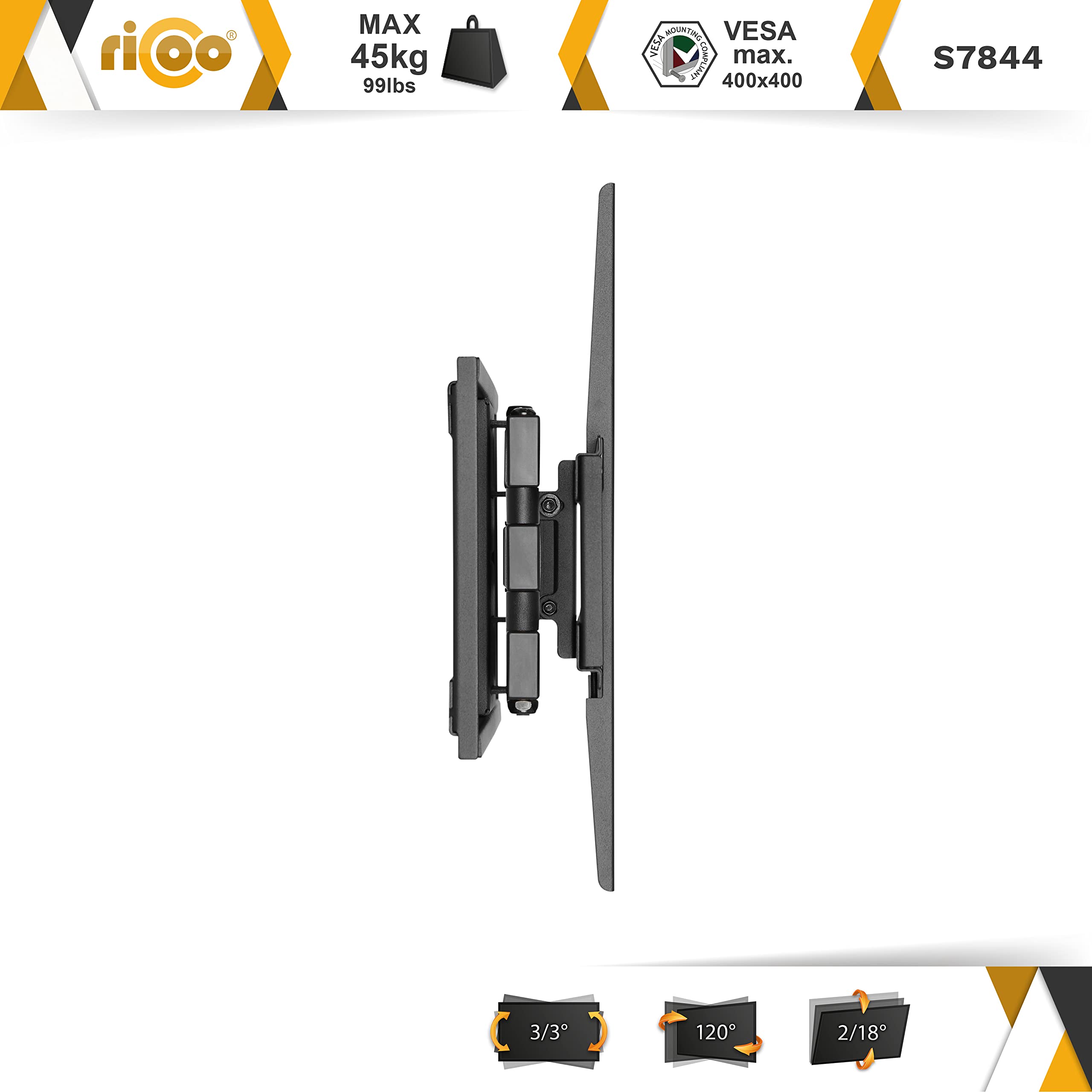 RICOO Soporte TV Pared 32" - 55" S7844 Pulgadas Brazo articulado Giratorio Inclinable Colgador televisión VESA 200x200-400x400