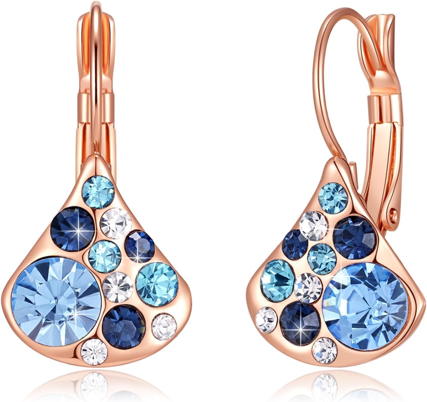 Multicolored Austrian Crystal Pear-shaped Drop Earrings for Women 14K Gold Plated Leverback Huggie Earrings Hypoallergenic Jewelry