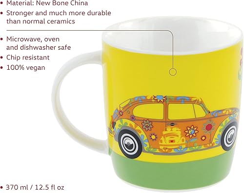 Miniatura 2 de BRISA VW Collection - Taza grande de cerámica para café, té y capuchino, diseño de escarabajo (12.5 fl oz/12.5 fl oz/flor/amarillo)