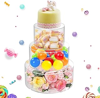 3 Pcs Acrylic Cake Stand for Party Wedding Cake Stand Tier Clear Cake Cupcake Display Stand (6".8".10") Centerpiece Floating Cup Cake Supports Stands For Stacking with Led Lights