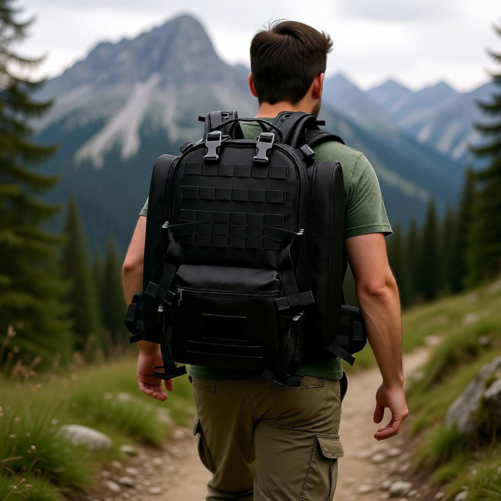 Zaino da Escursionismo e Campeggio Impermeabile, Zaino da Alpinismo da Uomo con Ampia capacità, Design Anti-Pressione, per Escursionismo, Campeggio, Viaggi, Pesca e Caccia