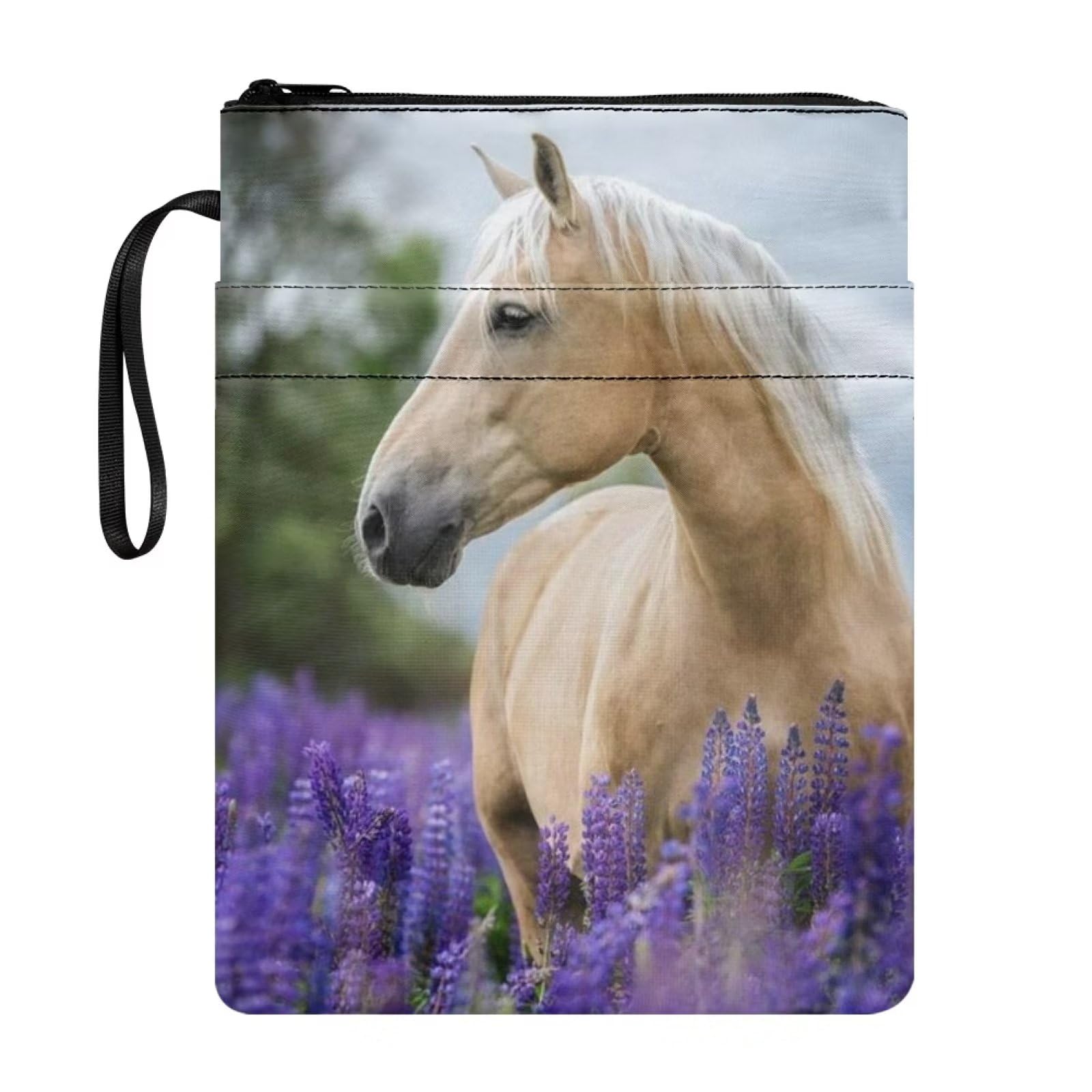 NETILGEN Horse Lavender Book Covers for Paperback Book Sleeve for Book Lovers Book Sox Protective Cover for Textbook Purse with Zipper and Pocket โ image 1