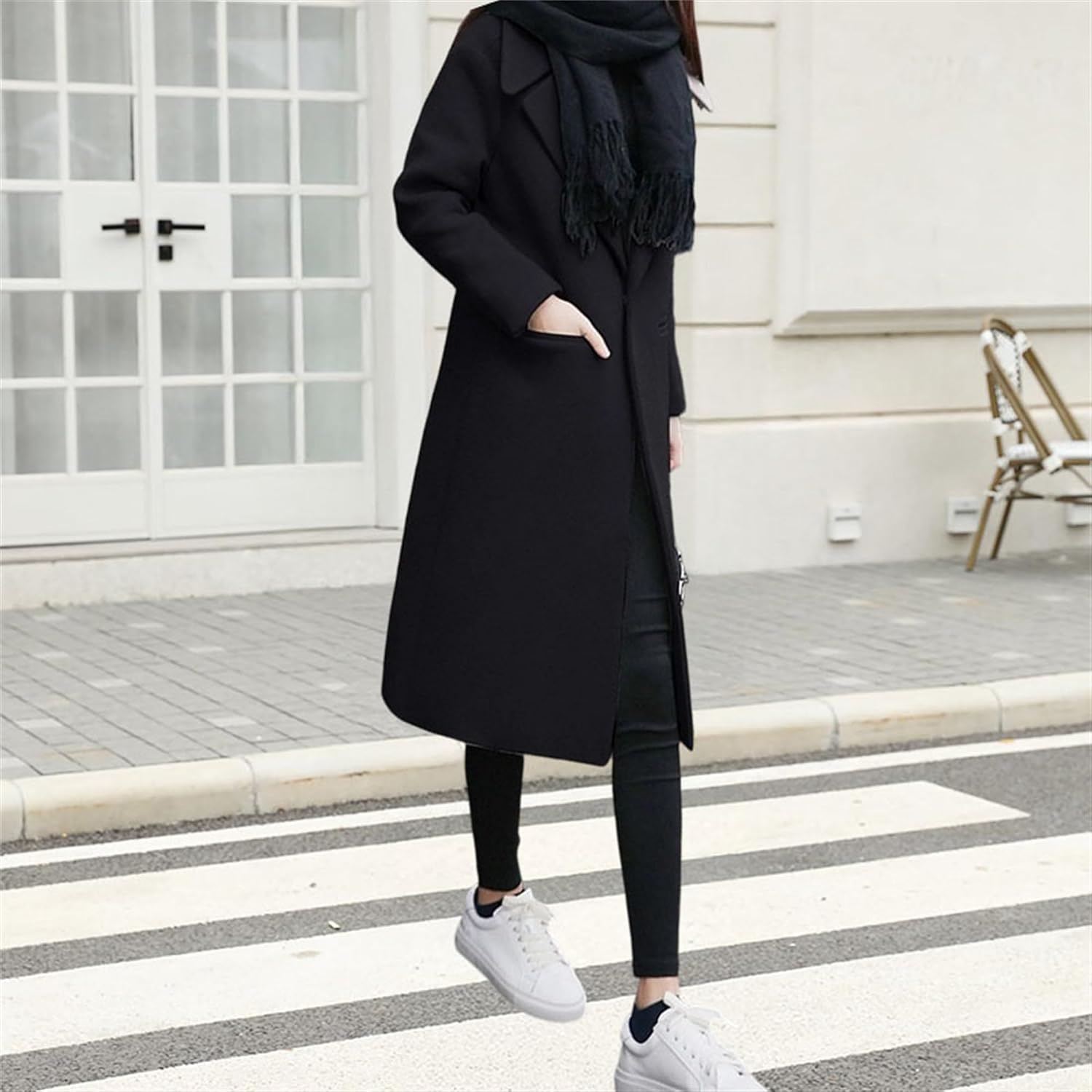 Women's Trench Coat Long Pea Coat Trendy Dressy Winter Casual Overcoat Notched Lapel Collar Long Jacket Outerwear