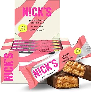 NICKS Protein Riegel ohne Zuckerzusatz – Erdnussbutter – 15g Eiweiß 30% – 214 Kalorien – Low Carb Keto Proteinriegel mit Ballaststoffen & Kollagen – Glutenfrei, Gesunde Snack ohne Palmöl 12x50g