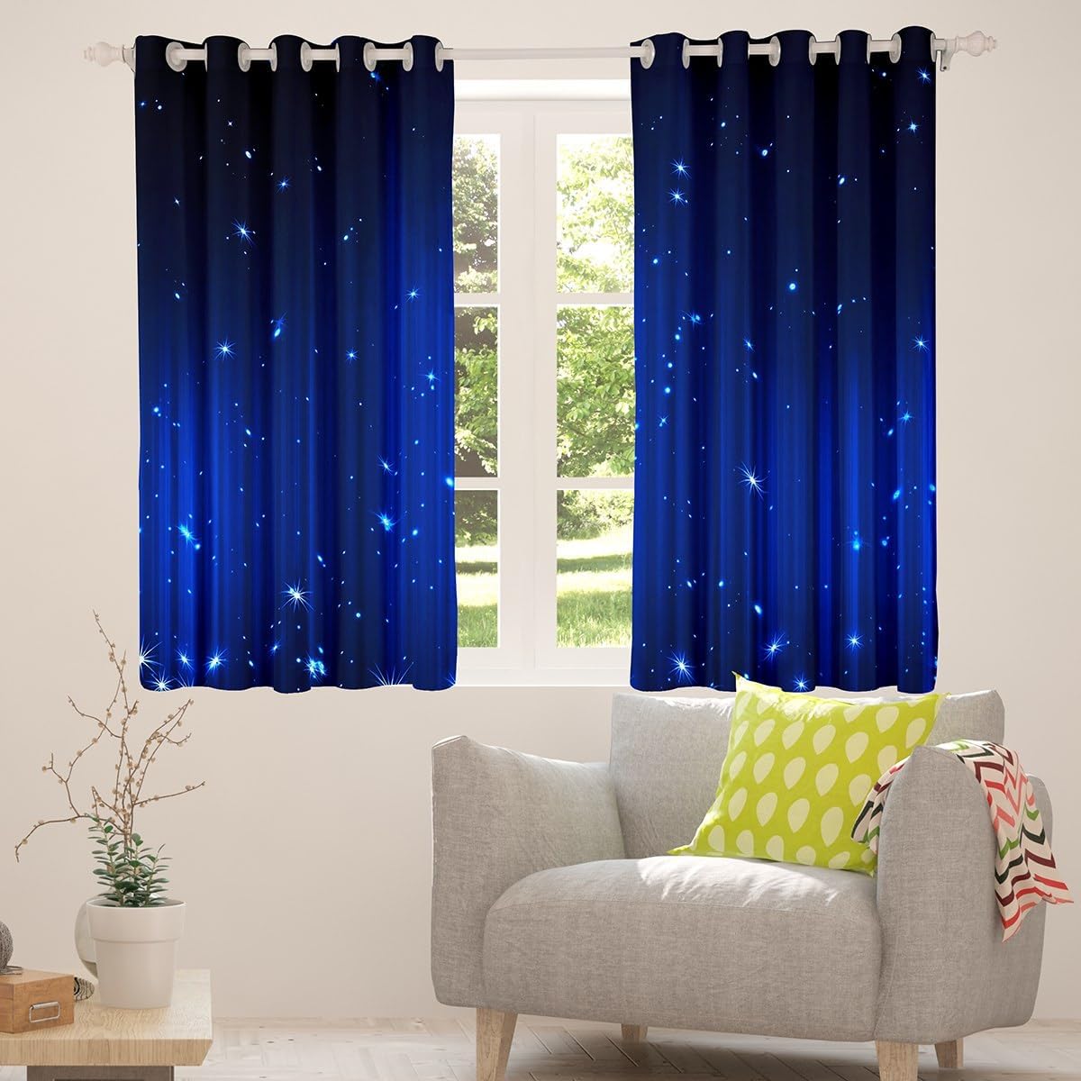 Erosebridal Royal Blue and Black Blackout Curtains for Boys Girls Ombre Glitter Curtains for Bedroom Living Room Decor,Abstract Striped Window Treatments Drapes 2 Panels 38 x 45 Inch