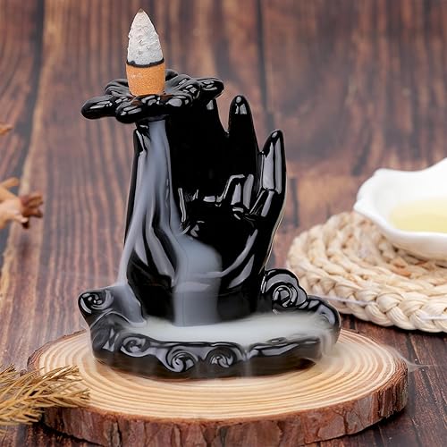 Miniatura 3 de WEWAYSMILE Buddha - Quemador de incienso de mano con reflujo, quemador de incienso en cascada, fuente de incienso de cerámica, soporte de incienso