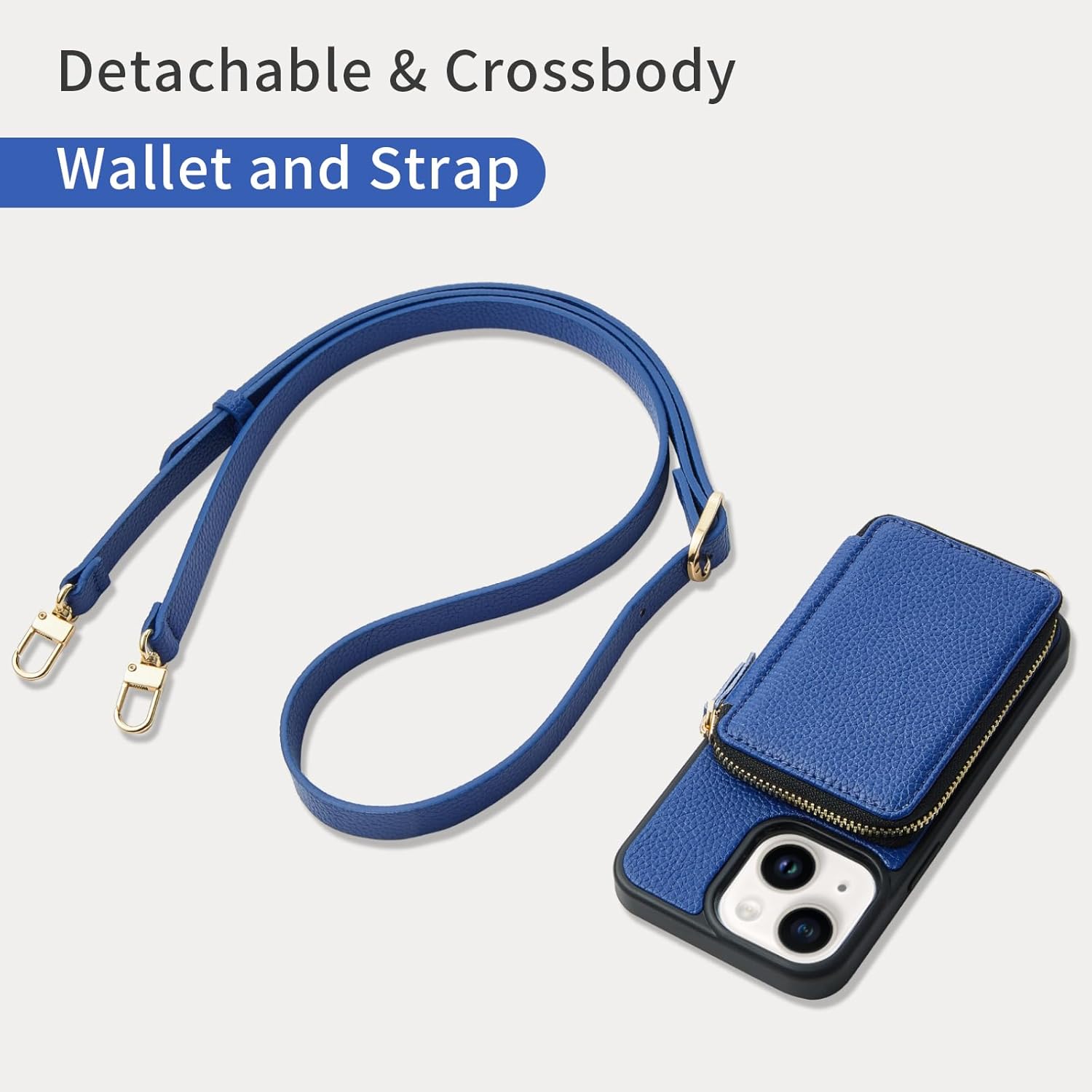 ZVE for iPhone 13 Wallet Case Crossbody with RFID Blocking Card Holder Wrist Strap Purse for Women Compatible with iPhone 13(6.1 inch)- Navy Blue