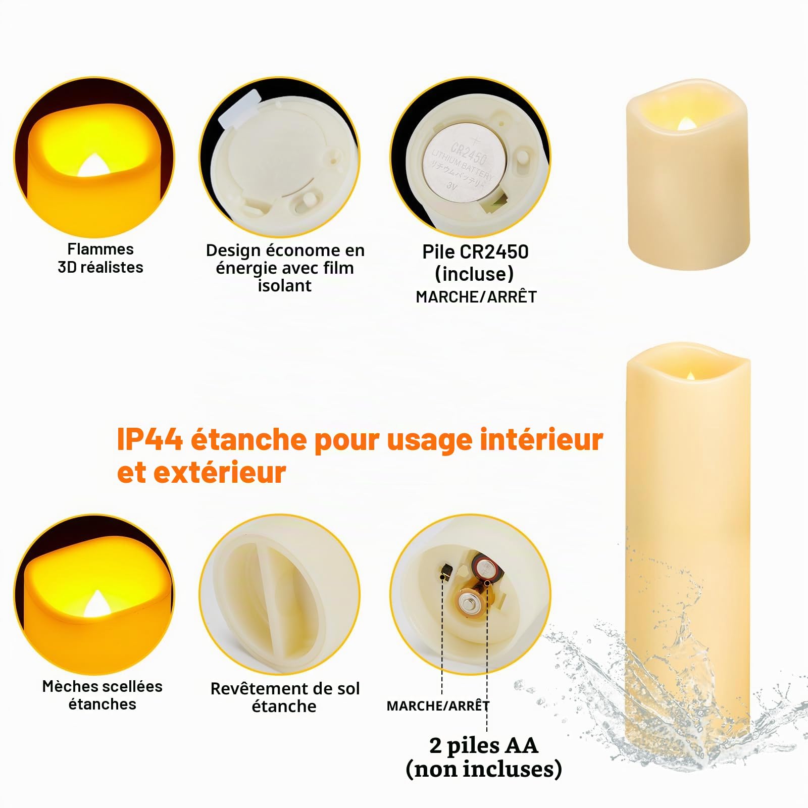IMAGE Lot de 12 bougies LED vacillantes sans flamme, pour l'extérieur, étanches à piles, couleur ivoire, avec télécommande, minuteur pour Noël, mariage, décoration d'intérieur