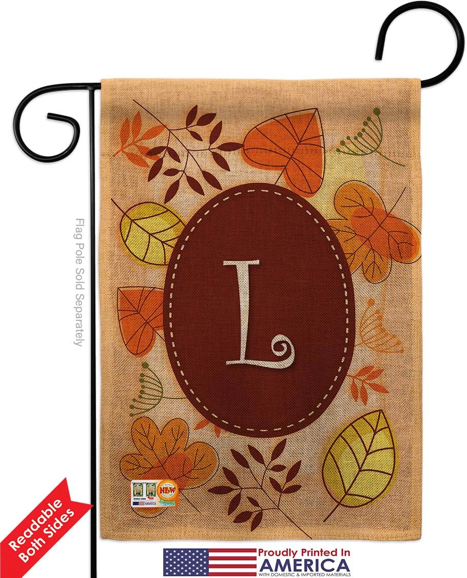 Autumn L Initial Burlap Garden Flag Monogram Falltime Harvest Scarecrow Pumkins Sunflower Leaves Season Autumntime Gathering Small Decorative Gift Yard House Banner Double-Sided Made In USA 13 X 18.5