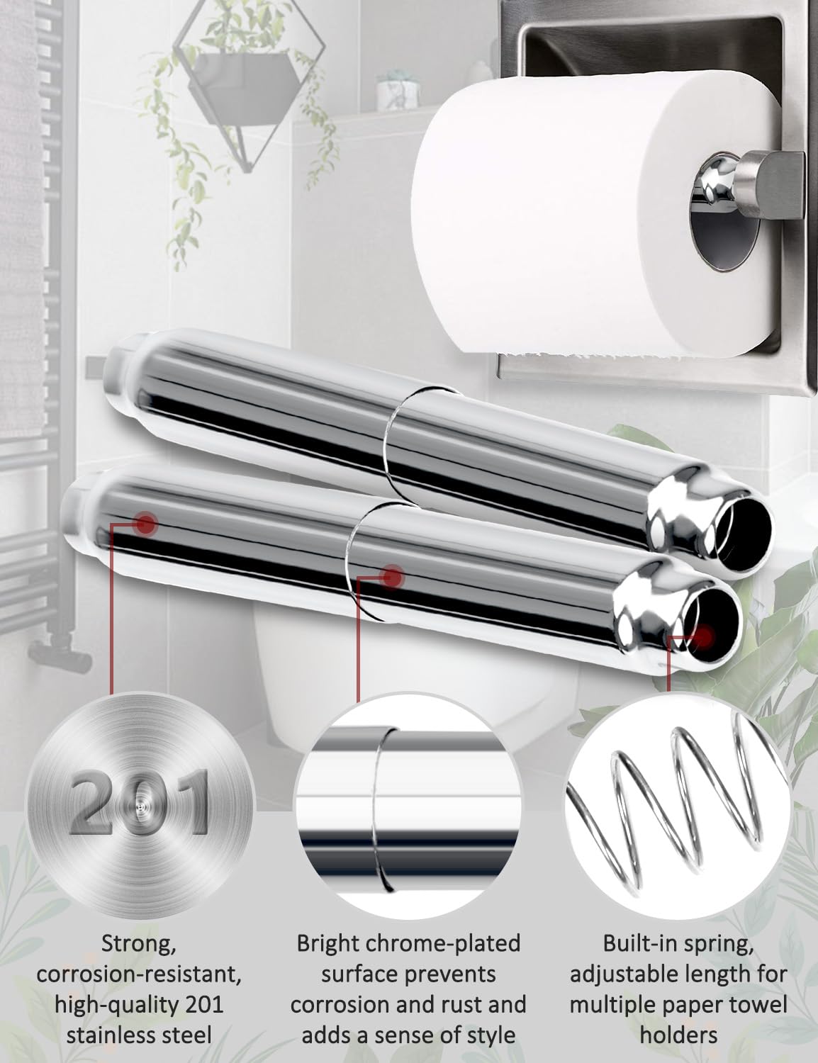 Toilet Paper Roller 2 Pack White Toilet Paper Holder Roller Spindle Replacement Rod Plastic Spring Loaded Paper Box Roller Roll Tissue Holder Rod 5 7 - View #7