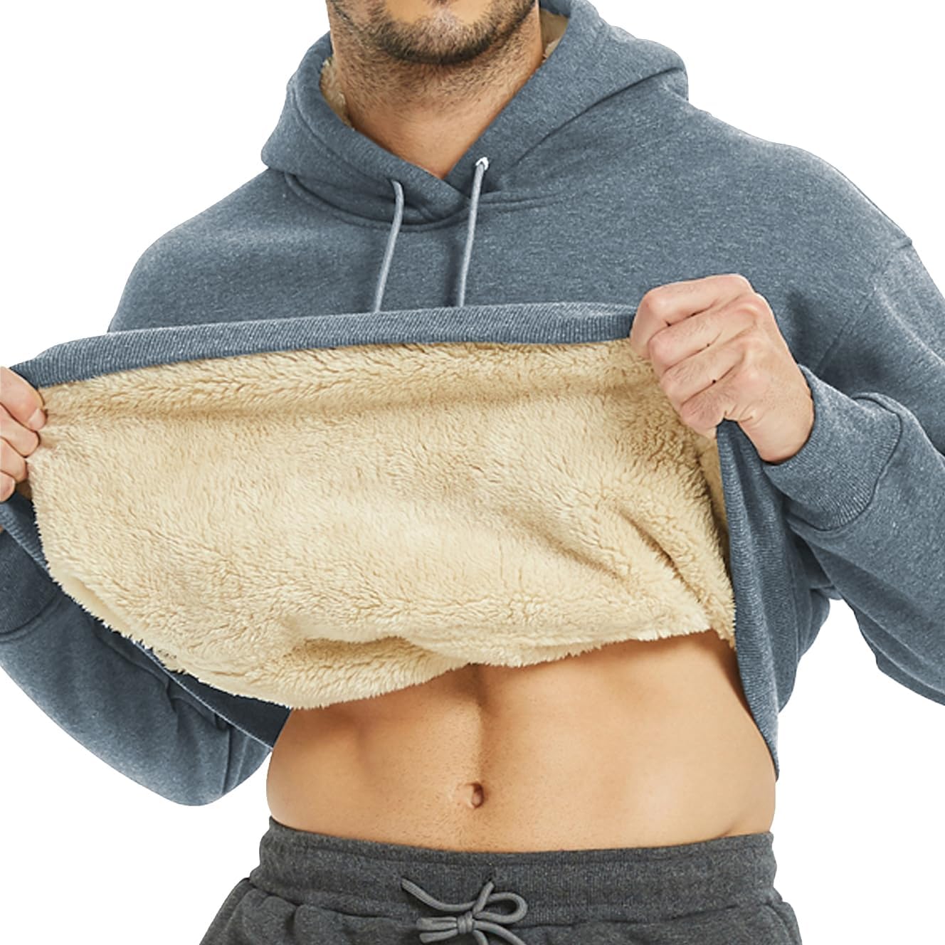 Men's Sherpa Hoodie Big and Tall Men Fleece Pullover Hoodie Thick HoodiesHeavyweight Winter Hooded Sweatshirt with Kangaroo Pocket - Image 4