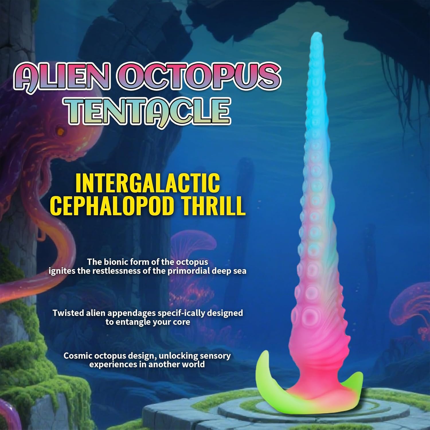 22.5 in Long Tentacle Dildo-Large Butt Plug-Flared Base-Monster Tentacle Anal Sex Toys-Fantasy Silicone Anal Dildo for Women Men Couples-Prostate Dildo&Gay Sex Toys-HJ-FC016-P