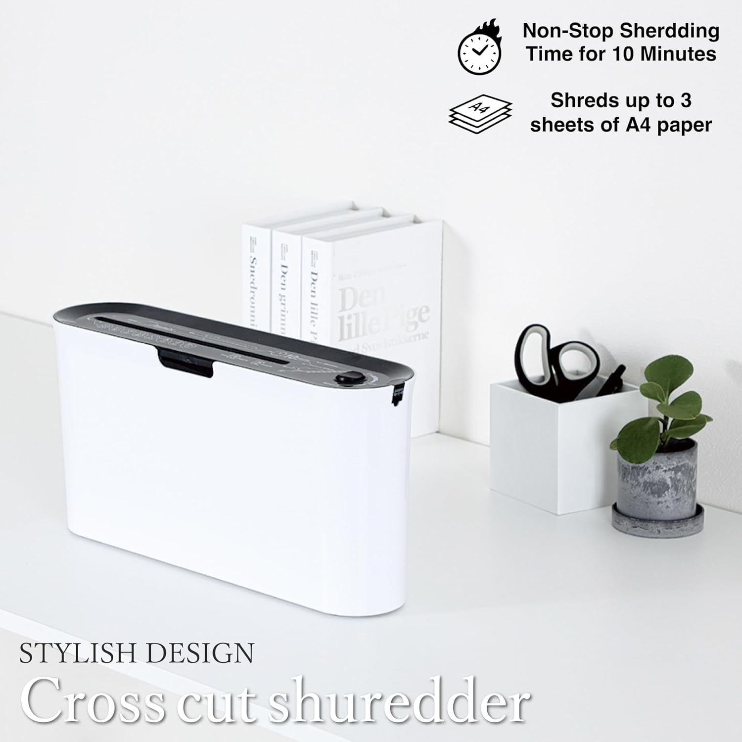 B08W Paper Shredder for Home use Office, White Compact Design, 2 Sheet Crosscut Paper, 10 Mins Running Time 14.7" × 7.2" × 3.7"