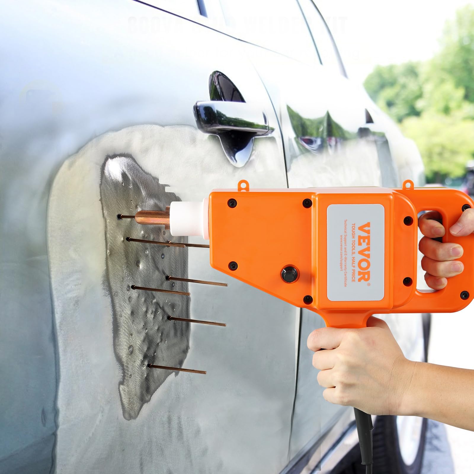 VEVOR Extractor de Clavos para Carrocería 800 VA Kit de Eliminación de Abolladuras de Carrocería 1600 A Máquina de Reparación de Abolladuras con Soldador por Puntos con Accesorios para Coches Camiones