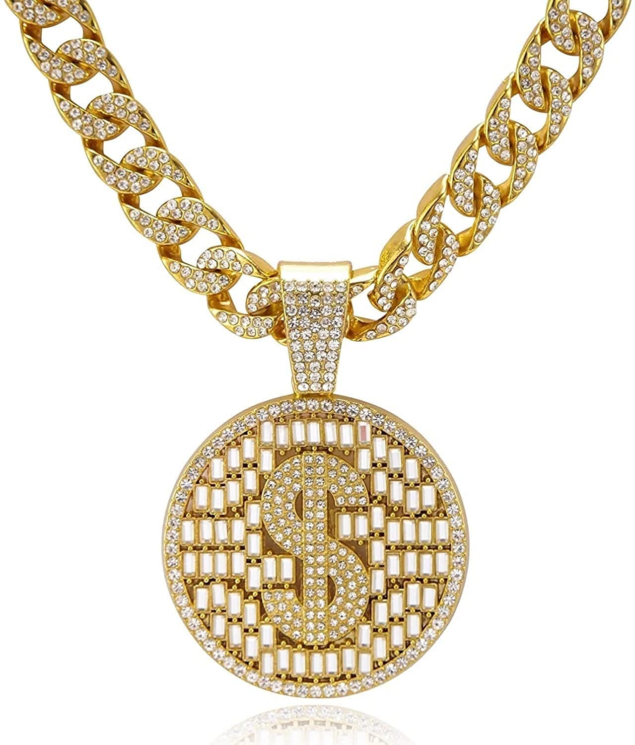 Mens Cuban Link Chain Necklace With Bling Dollar Miami Pendant Iced Out Hip Hop Jewellery-image-31