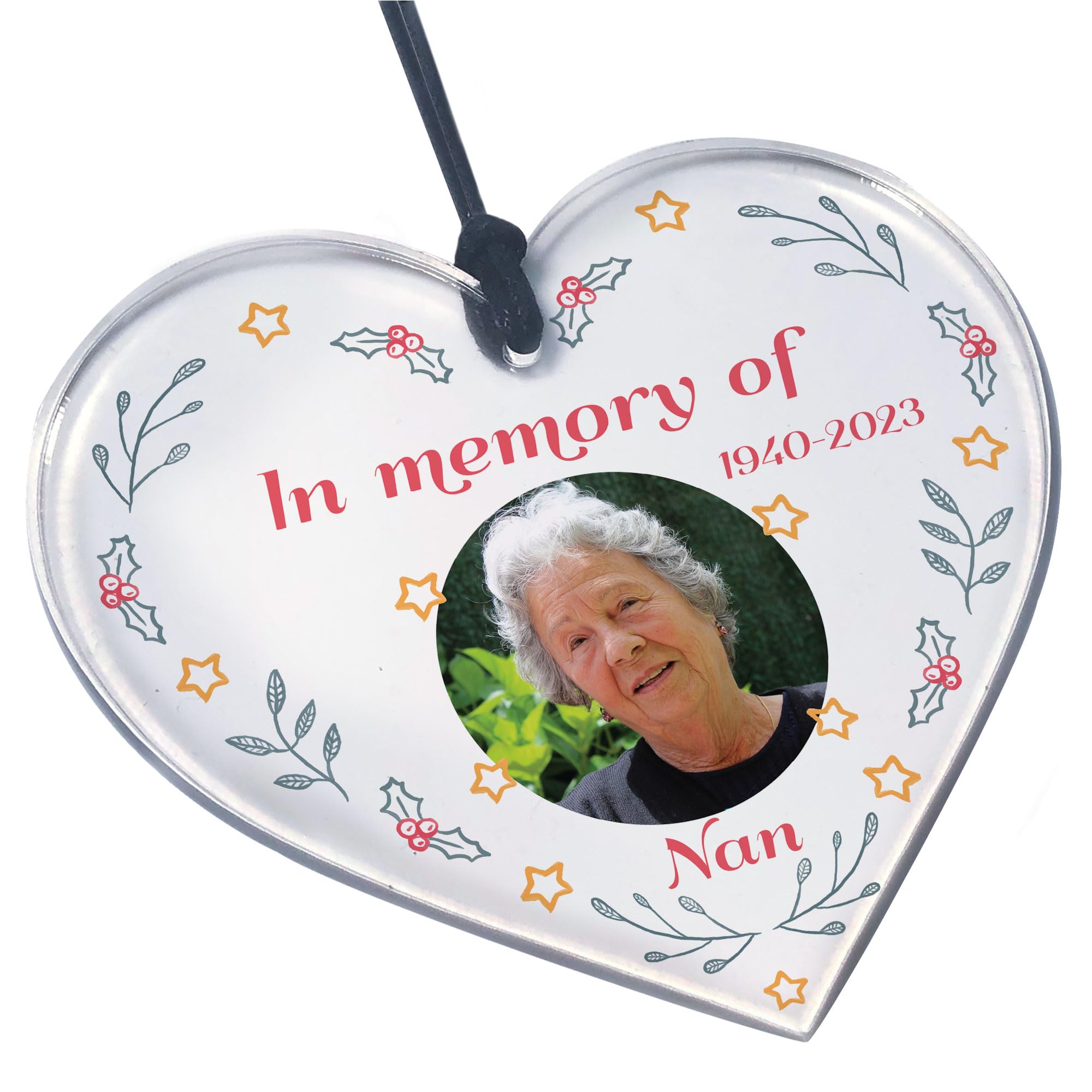 Red Ocean Remembrance Christmas Decoration Personalised Photo Bauble Nan Grandad Mum Dad Memorial Gift Keepsake