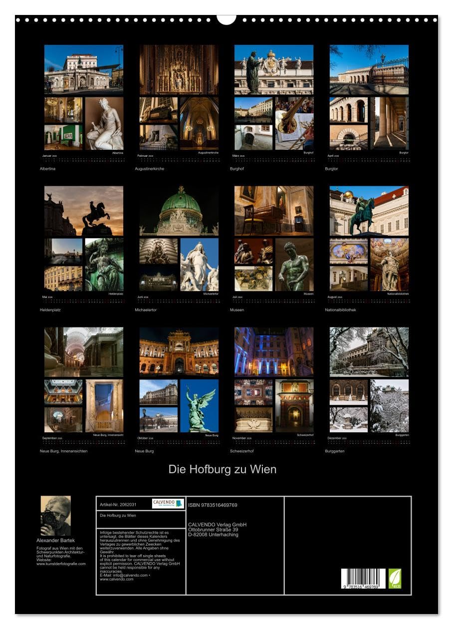 Calendario mensual CALVENDO de Die Hofburg zu Wien (calendario de pared 2026 DIN A2 alto), calendario mensual CALVENDO