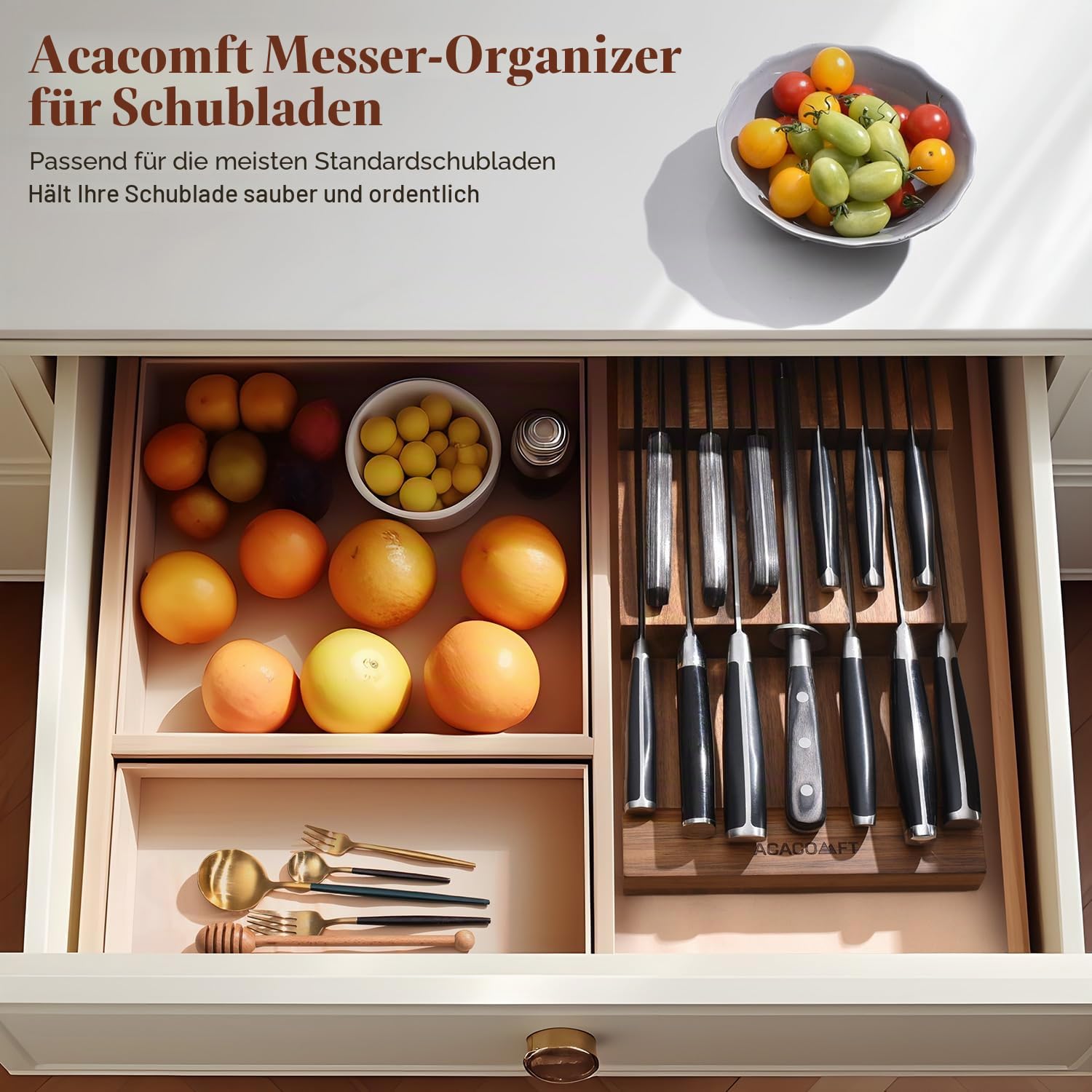 In-Drawer Messerblock, Akazien Holz Küche Messer Drawer Organizer, Messer Halter ohne Messer für bis zu 12 Messer Steak Messer Chef Messer