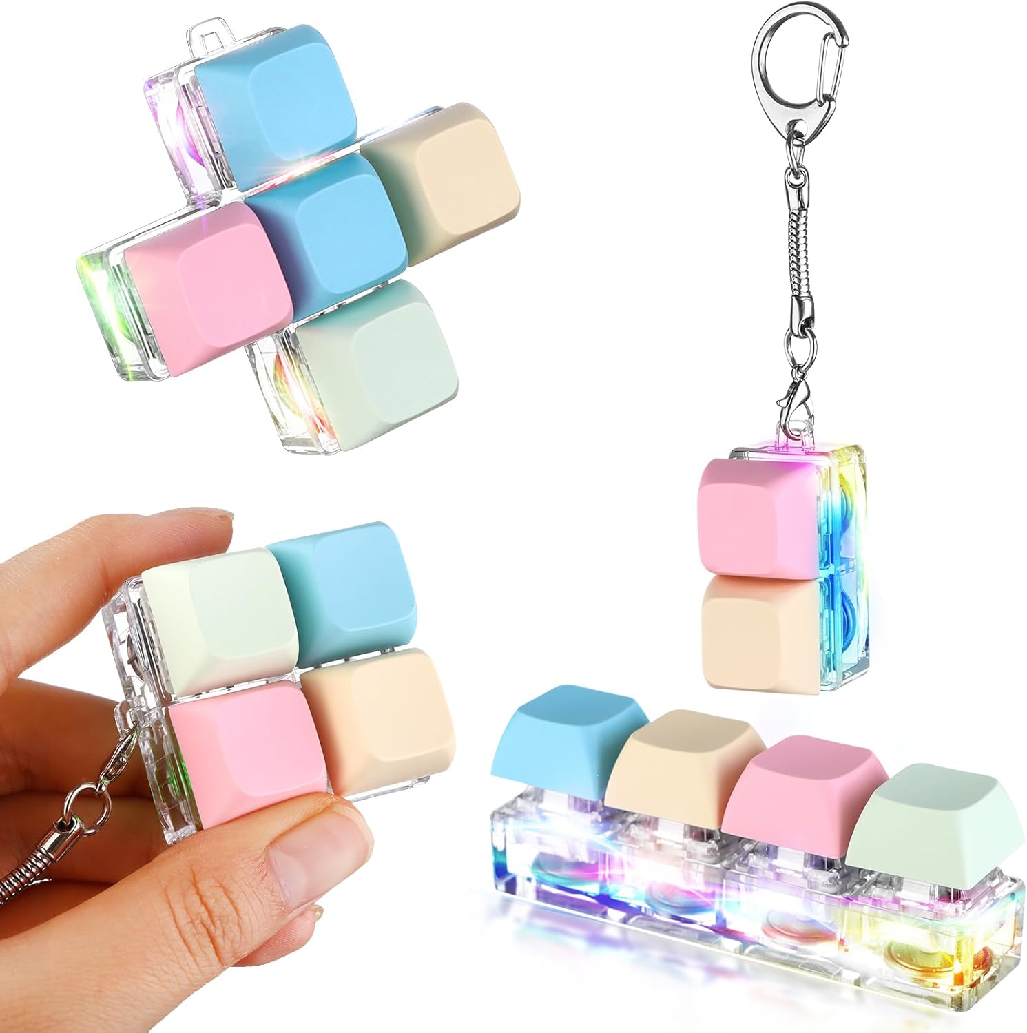4 Pcs Keyboard Fidget Keychain Toys Keyboard