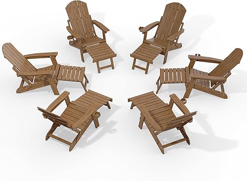 Miniatura 63 de YEFU Juego de 4 sillas Adirondack ajustables con reposapiés, sillas Adirondack ajustables de 5 niveles con otomana retráctil y 2 portavasos, sillas