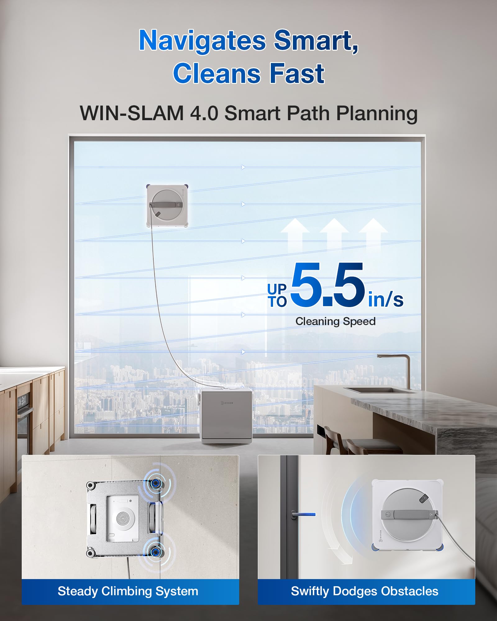 ECOVACS WINBOT W2S Omni Fensterreinigungsroboter, mit 6-in-1-Multifunktionsstation, TruEdge-zu-Rand-Präzision, dreifache Weitwinkel-Sprühdüsen, 12-stufiges Sicherheitssystem, Dual-Power-Modi